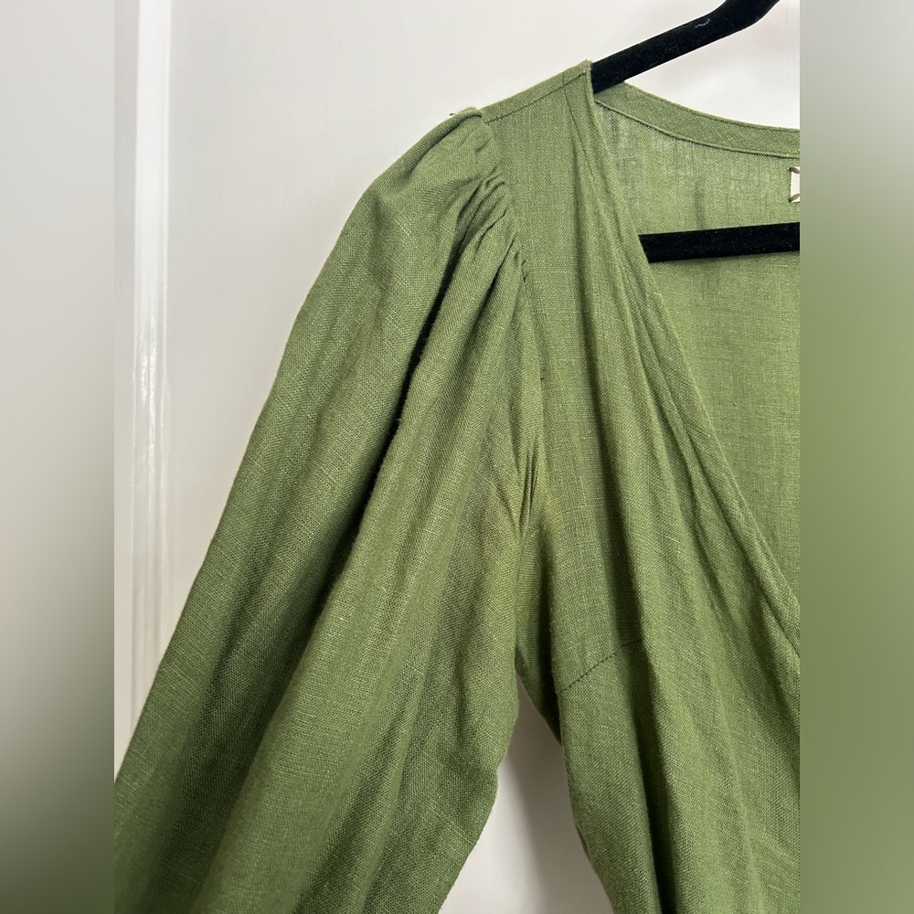 Green Linen Wrap Dress - Picture 4 of 11